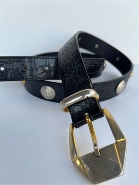 Gianni Versace Vintage Leather Belt- Size 36-Black